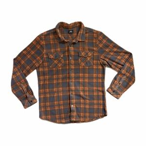 O'Neill Orange and Gray Plaid Men's Button Up Shirt — Size XL